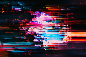 Abstract Glitch Art with Vibrant Neon Colors and Digital Distortion