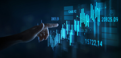 Stock market or forex trading graph on touchscreen,  finance and investment concept. Economy trends...