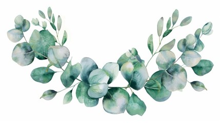 watercolor eucalyptus wreath with green leaves on white background hand painted illustration