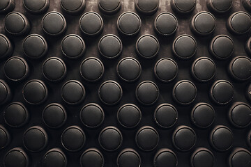 pattern of repetitive black circular shapes on a dark surface, emphasizing texture and form