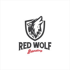 Obraz premium Wolf and Shield Logo Design Vector Image