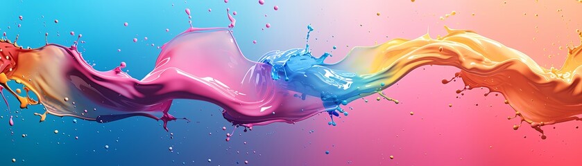 Fototapeta premium Abstract banner with rainbow paint splashes and joyful expressions