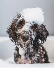 Cute Dog Taking a Bath in Bathtub