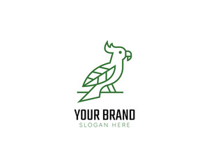 Naklejka premium bird with leaf wings nature line green park parrot logo template