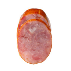 Fish sausage isolated on white background. Ham sausage from african catfish (Clarias gariepinus).