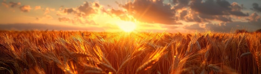 Sunset over a wheat field, golden and picturesque