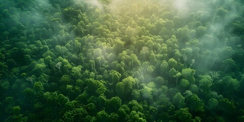 Obraz premium Aerial view of dense forest capturing carbon emissions for environmental sustainability. Concept Environmental Sustainability, Aerial Photography, Carbon Emissions, Dense Forest, Climate Change