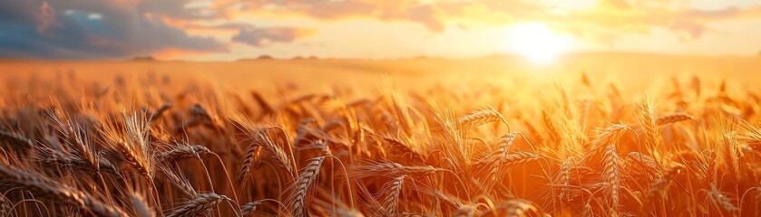 Sunset over a wheat field, golden and picturesque