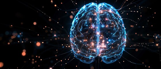 Titanium color digital hologram futuristic brain neuron link on a neuron connection, Artificial intelligence concept, isolated on black background