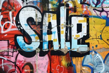 Colorful Urban Street Art Graffiti with Message Sale