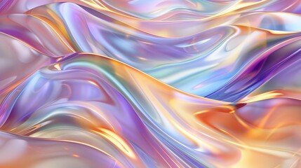 Fototapeta premium Abstract iridescent background featuring flowing, colorful waves with a glossy, metallic appearance in pastel shades.