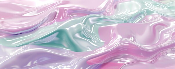 Abstract pastel-colored background with glossy, wavy texture in shades of pink, purple, and green, ideal for design and creative projects.