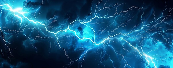 Obraz premium Electrifying blue lightning bolt striking vividly through a dark sky, creating an impactful and energetic visual scene.