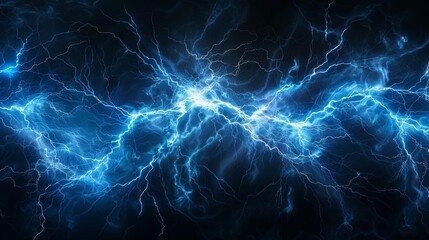 Electrifying blue lightning bolts against a dark background, showcasing the raw power and energy of nature in a dynamic visual display.