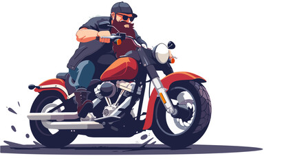 Fototapeta premium Illustration of a bearded biker on a motorcycle on a white background. Biker lifestyle.