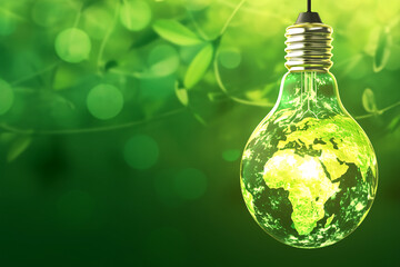 light bulb filled with greenery and the image of Earth, symbolizing eco-friendliness and sustainability