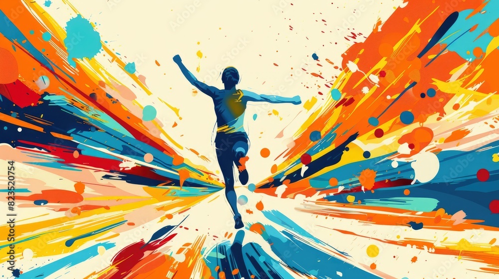 Wall mural colorful marathon winner finish background, sport and activity background, an inspiring marathon pos