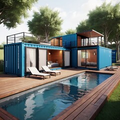 A container house with a pool