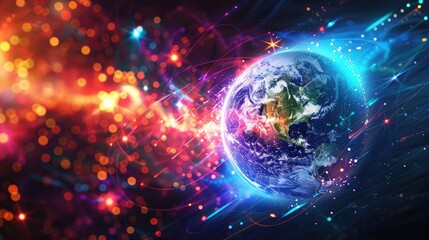 Obraz premium Global network connection. Abstract illustration of a technology data network surrounding planet earth , Abstract global technology network background