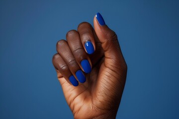Hand Model With Long Deep Blue Nails Blue Background Nail Salon