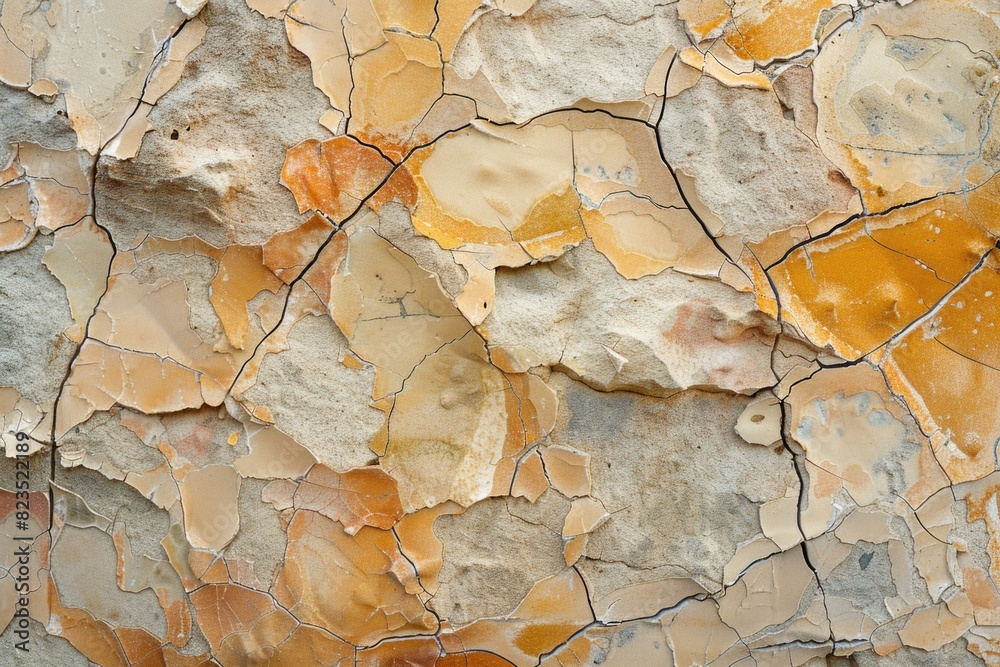 Poster Close-up shot of a weathered wall with peeling paint. Perfect for adding texture to design projects
