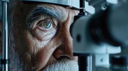 Elderly man with white beard examining machine. Suitable for industrial concepts