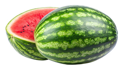 A juicy red slice of watermelon, isolated on white, offers a refreshing taste of summer