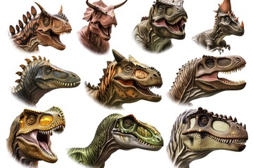 Fototapeta premium Collection of different types of dinosaur heads. Great for educational purposes