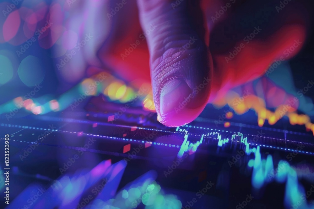 Poster a finger pointing at a stock chart, useful for financial concepts
