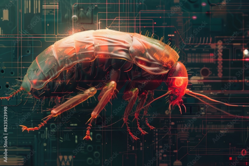 Aufkleber Close up of a bug on a circuit board. Suitable for technology concepts