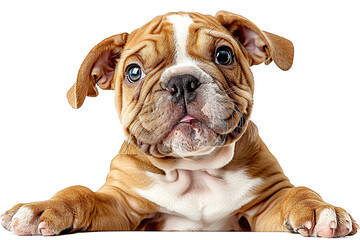 Charming English Bulldog Puppy Frolicking on a White Canvas