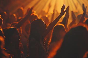 A lively crowd at a concert, perfect for music events