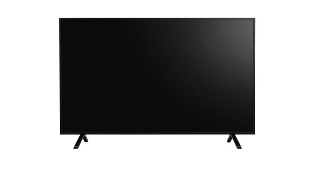 large modern black TV, PNG file of isolated cutout object on transparent background.