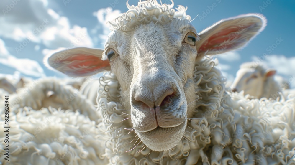Poster A herd of sheep standing in unity. Perfect for agricultural or teamwork concepts
