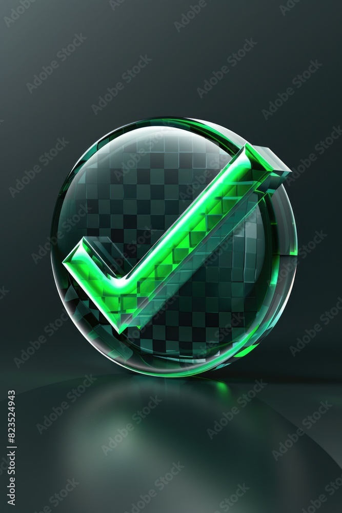 Aufkleber A glass button with a green check mark. Suitable for use in business and technology concepts