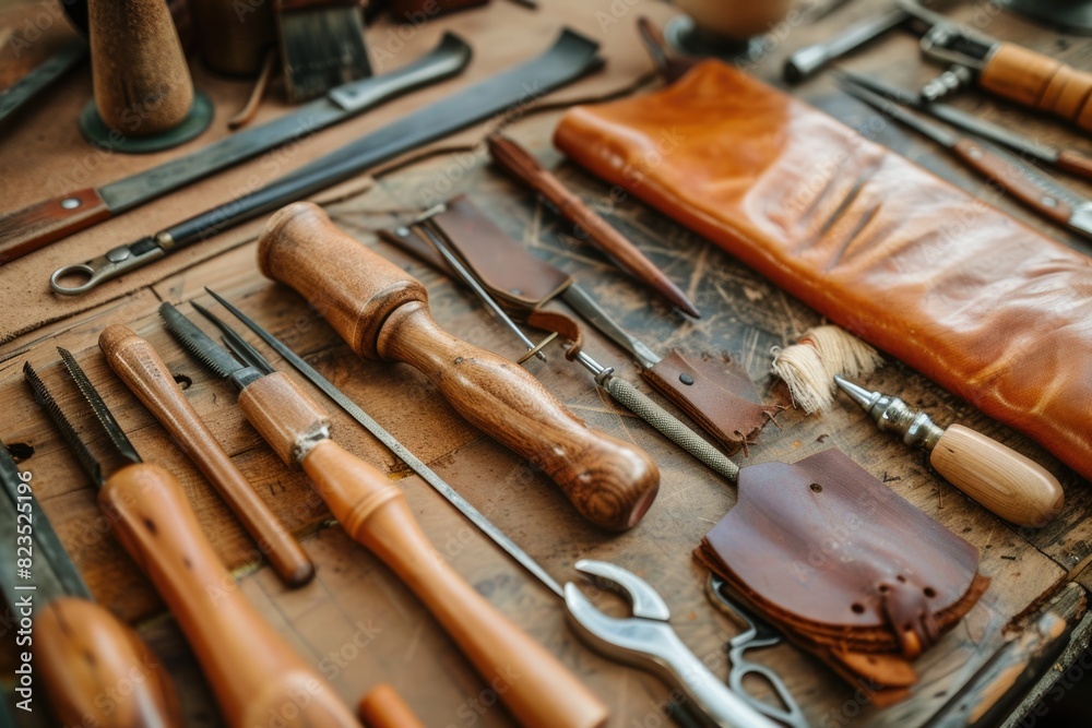 Aufkleber various tools neatly arranged on a table, suitable for diy projects or construction themes