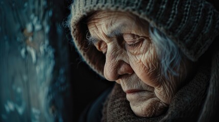 An old woman wearing a hat and scarf, suitable for lifestyle and fashion concepts