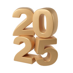 Happy New Year 2025 with shiny 3D numbers. Holiday christmas golden celebration design. Premium element Illustration for poster, banner, calendar and greeting card