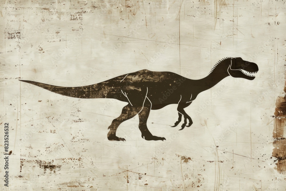 Poster A striking silhouette of a dinosaur against a textured grunge backdrop. Perfect for adding a touch of prehistoric charm to your designs