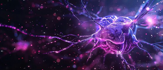 Lavender blush color digital hologram futuristic brain neuron link on a neuron connection, Artificial intelligence concept, isolated on black background