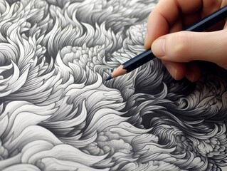 Detailed pencil drawing of intricate patterns and textures, demonstrating the artist's skill and creativity in creating lifelike art.