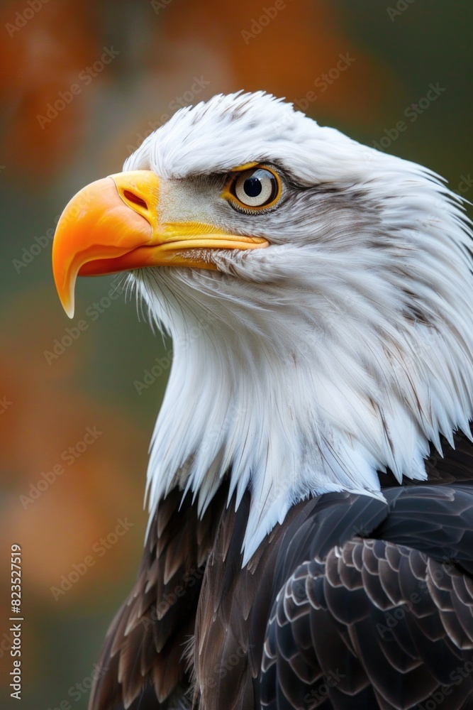 Poster a detailed close up of a bald eagle's head, suitable for various projects