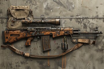 A rifle with a sling attachment, suitable for military or hunting concepts