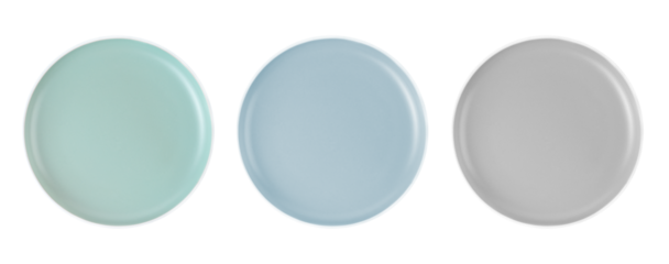 Set of three empty plates isolated on white background 
