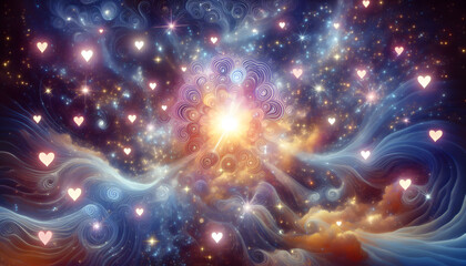 Naklejka premium A Light Vortex with Heart Patterns Among Stars in the Universe