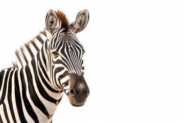 Naklejka premium Mystic portrait of Zebra, copy space on right side, Anger, Menacing, Headshot, Close-up View Isolated on white background