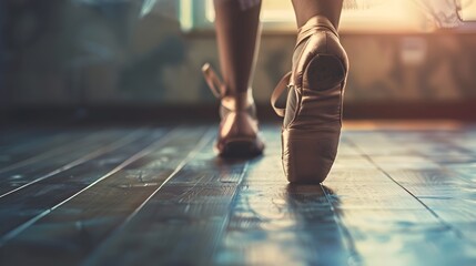 Fototapeta premium Elegance Poised in Pointe Shoes A Glimpse into the Precision of Ballet