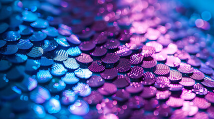 Sequins close-up macro. Abstract background with blue