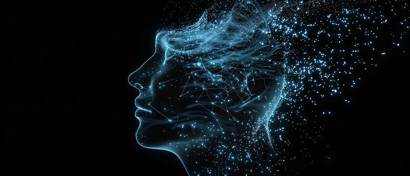 Ocean blue color digital hologram futuristic brain neuron link on a neuron connection, Artificial intelligence concept, isolated on black background