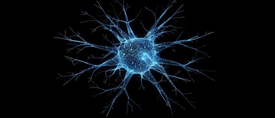 Ocean blue color digital hologram futuristic brain neuron link on a neuron connection, Artificial intelligence concept, isolated on black background